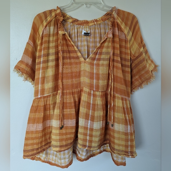 Anthropologie Tops - Anthropologie/Pilcro and the Letterpress Bette Babydoll Plaid Top, Orange: SMALL